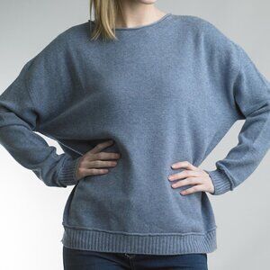 NWT Tempo Paris Crew Neck Knit Sweater With Ribbed Hem And Cuffs In A Denim Blue